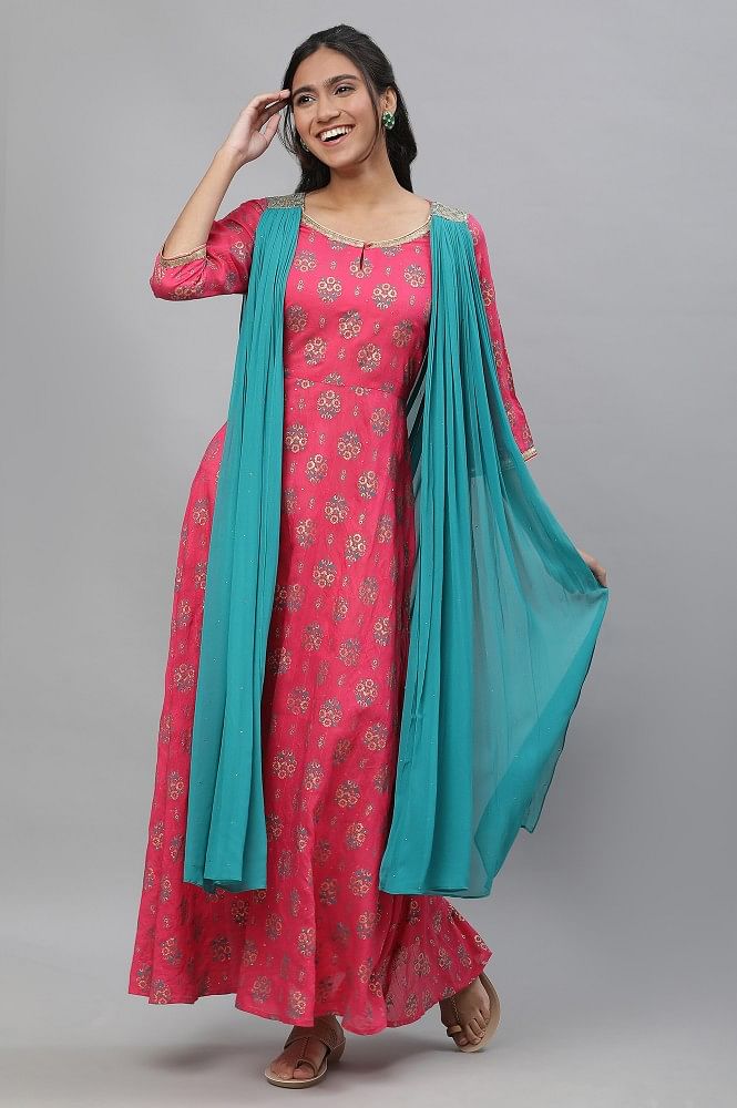 Buy Aurelia Beige Printed Maxi Dress With Attached Dupatta for Women Online  @ Tata CLiQ