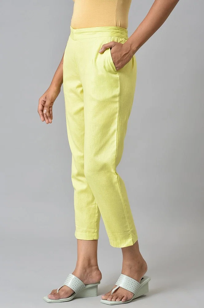 Buy Lemon Yellow Cotton Flax Women's Trousers Online - Aurelia