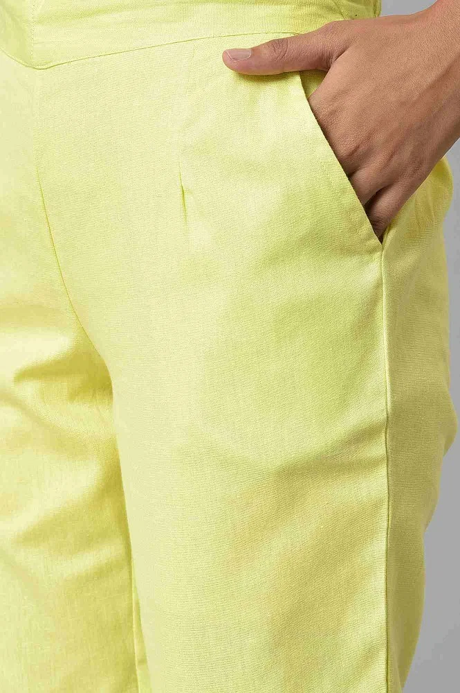 Buy Lemon Yellow Cotton Flax Women's Trousers Online - Aurelia