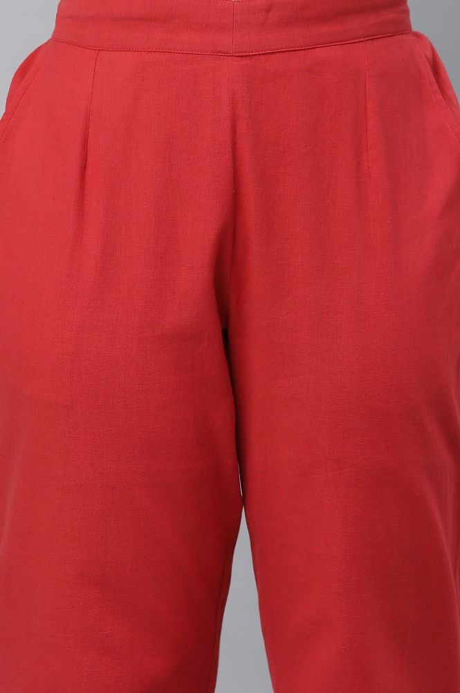 Buy BOSS Slim-Fit Stretch Cotton Trousers | Red Color Men | AJIO LUXE