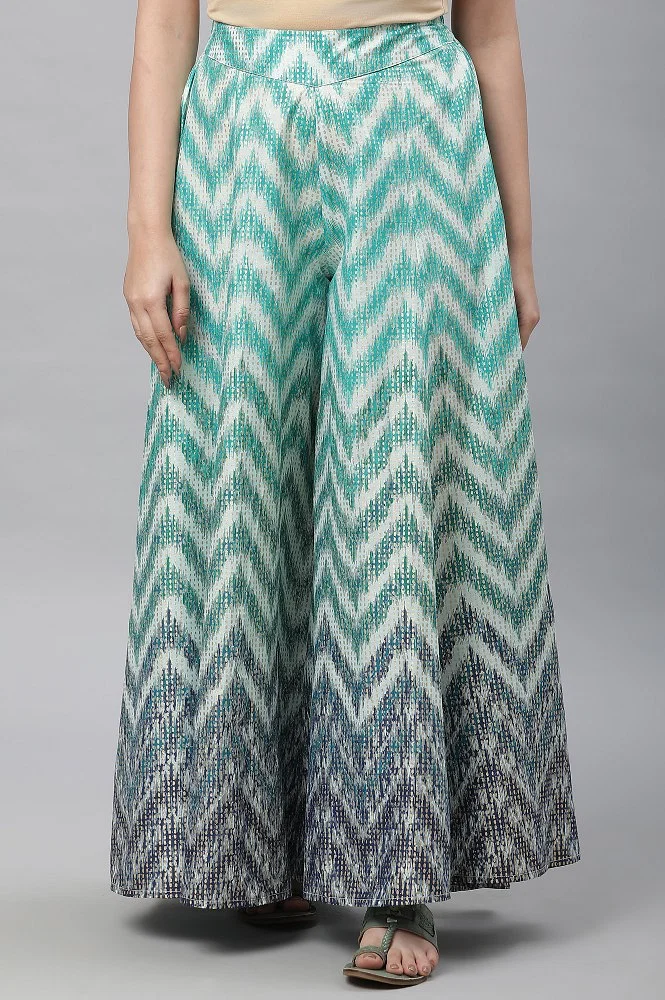 Buy Green Printed Semi-flared Palazzo Online - Aurelia