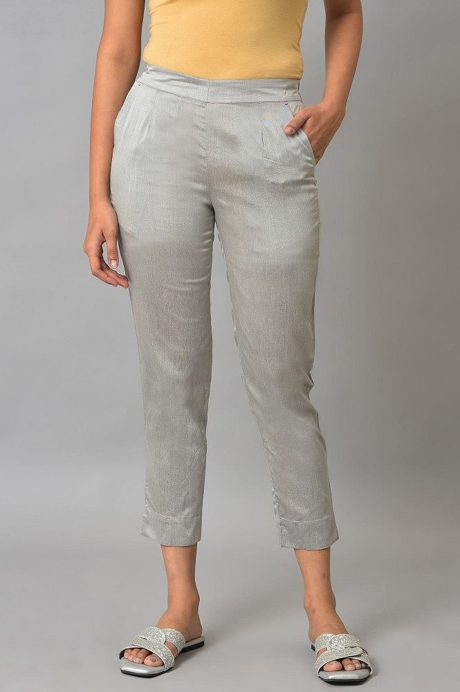Buy online Grey Cotton Pleated Trousers from bottom wear for Women by  Elleven By Aurelia for ₹370 at 59% off | 2024 Limeroad.com