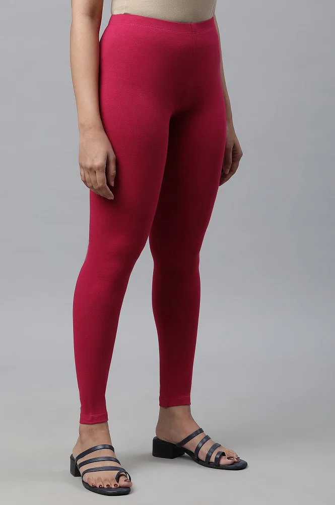 Buy Pink Cotton Lycra Skin Fit Tights Online - Aurelia