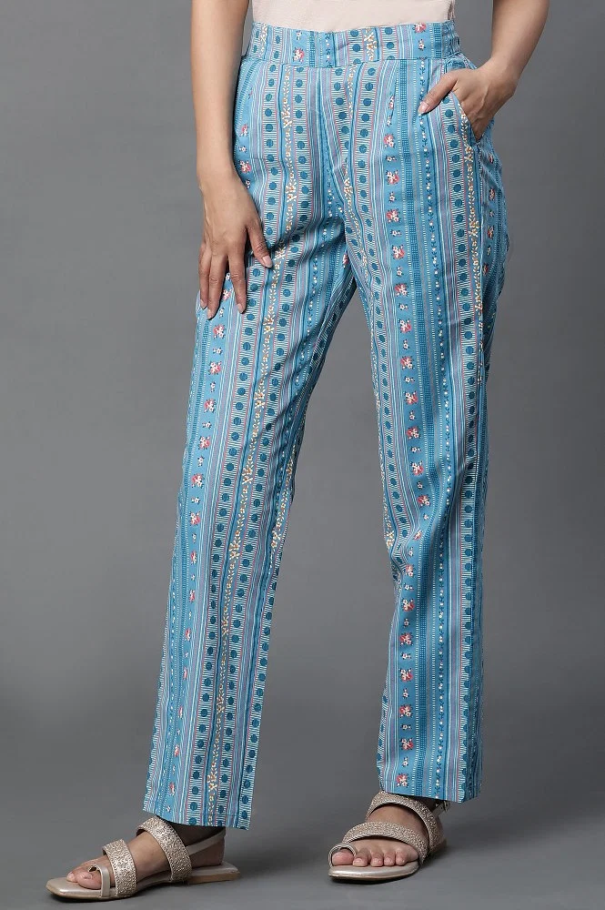 Rayon Blue Ladies Check Print Casual Trouser at Rs 215/25 piece in Jaipur