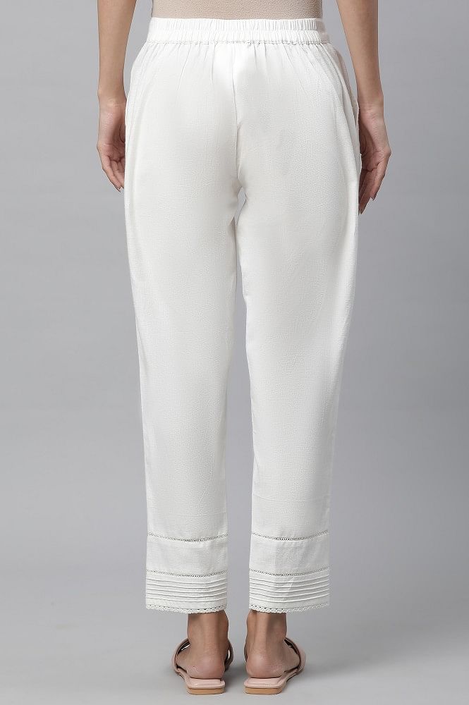 Off White Solid Cotton Linen Pant