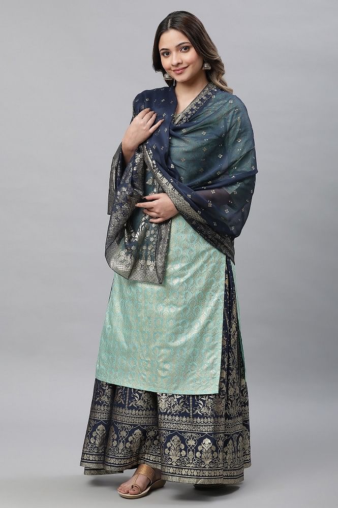 Blue Printed Organza Dupatta