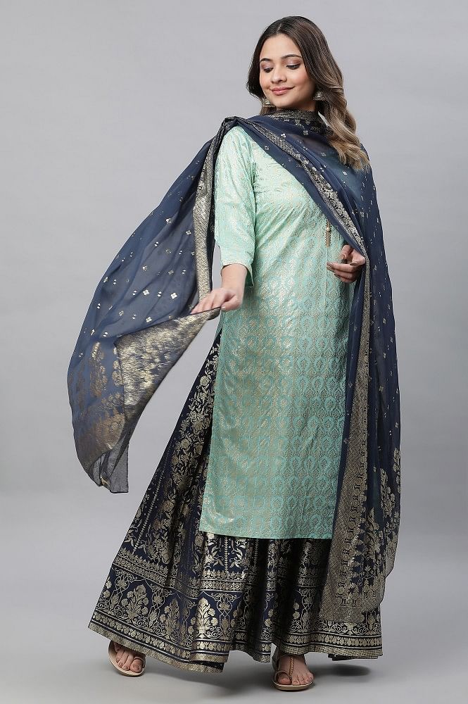 Buy Blue Printed Organza Dupatta Online - Aurelia