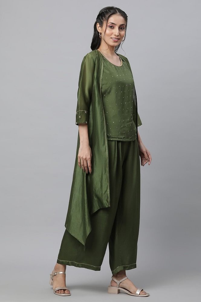 Olive Green Rayon Solid Palazzo By Estonished | ESTFABP-1378 | Cilory.com