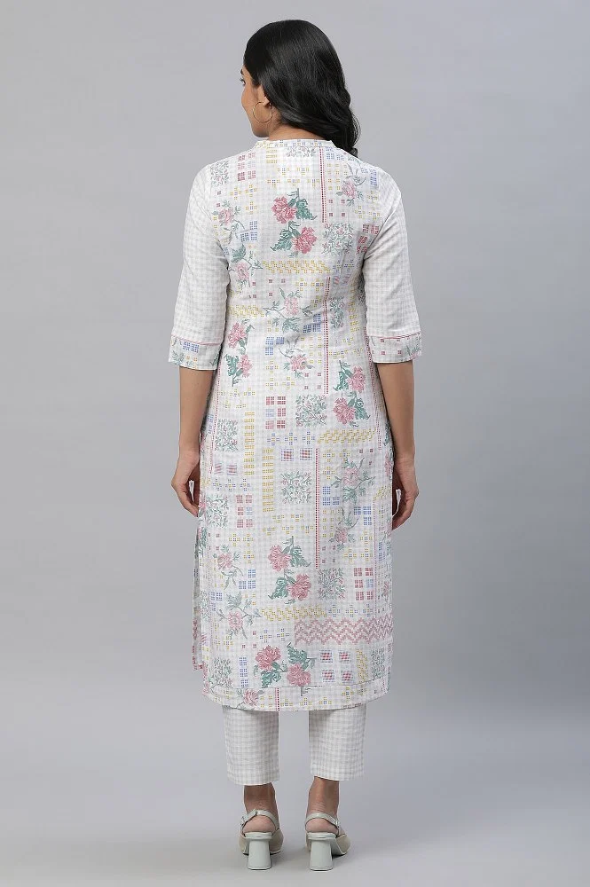 Buy White Flared Floral Printed Kurta And Pants Set Online - W for Woman