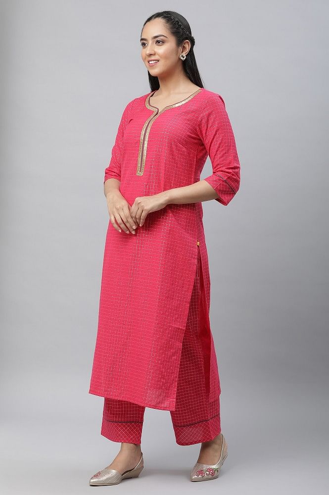 Buy Pink Embroidered Thread And Sequin Notched Kurta Pant Set For Women by  Asaga Online at Aza Fashions.