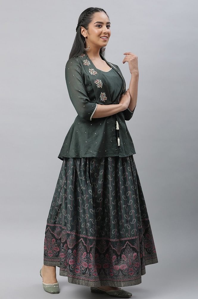 Buy online Mirror Work Embroidered Top Skirt Set With Shrug from ethnic  wear for Women by Mahika for ₹2879 at 80% off | 2024 Limeroad.com