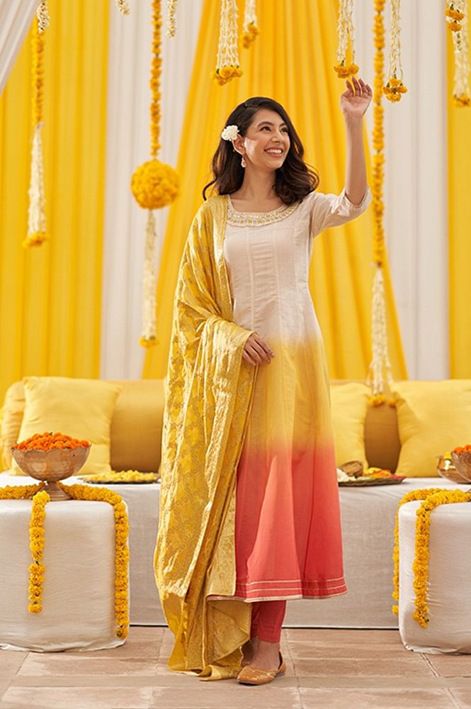 Black, Yellow & Peach Cotton Jacquard Sleeveless Anarkali Kurti at Rs 350  in Chennai
