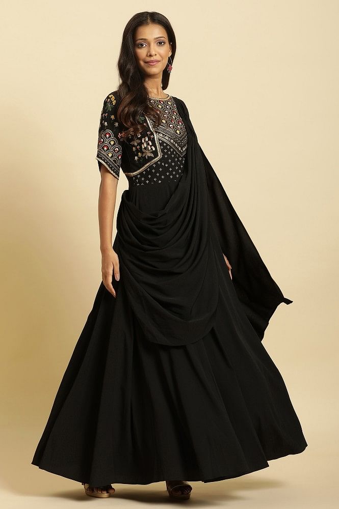 Silk Traditional Fashion Designer Black Color Anarkali Suit at Rs 3243 in  Jodhpur