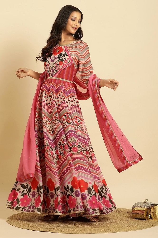 Mexican Red Cotton Anarkali Suit Set - Samaaya Jaipur