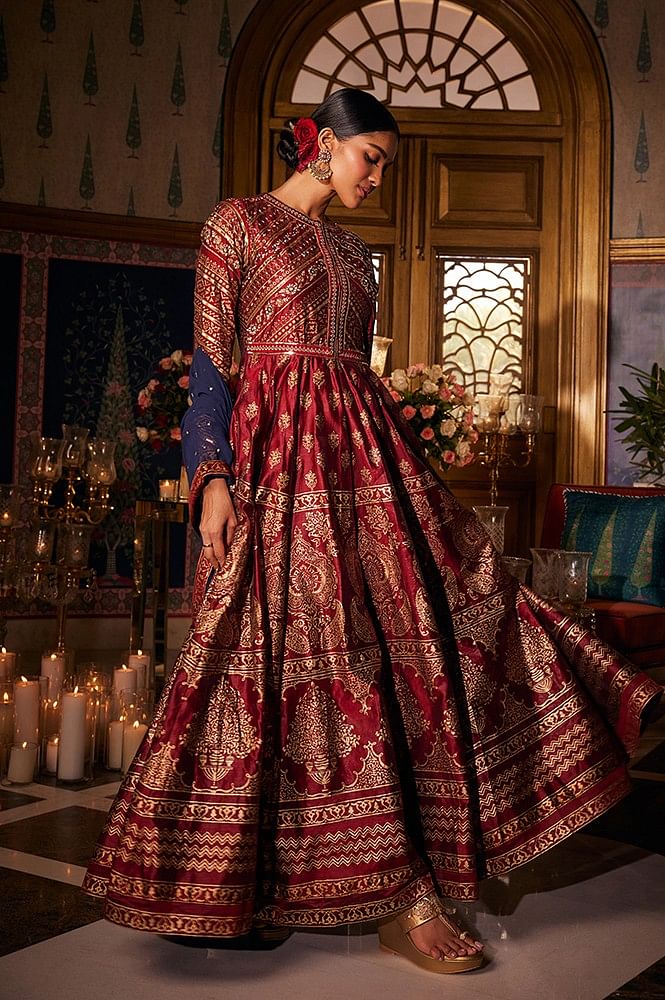 Georgette Ladies Maroon Cotton Anarkali Suit at Rs 599 in Surat | ID:  26072558733