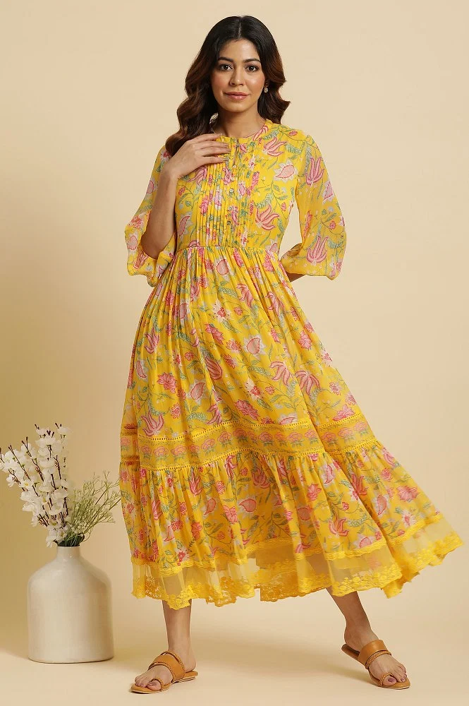 Buy Yellow Chiffon Maxi Dress Online - Shop for W