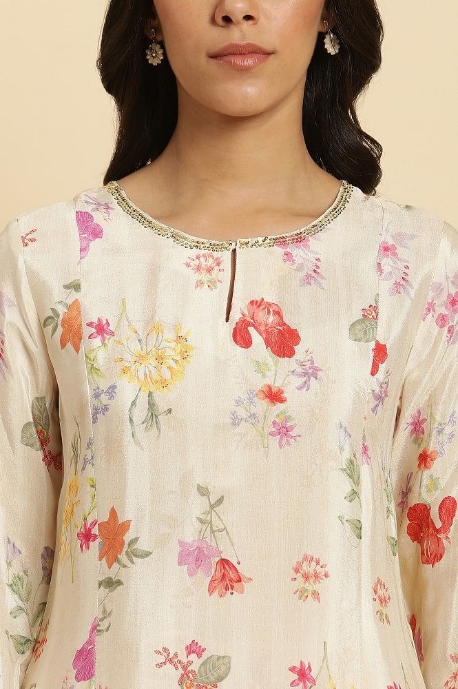 Buy W Beige Cotton Floral Print Straight Kurti for Women Online @ Tata CLiQ