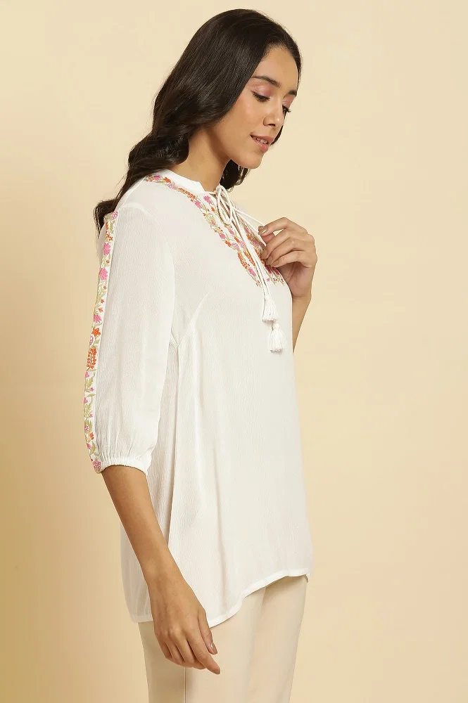 Ecru Embroidered Solid Top