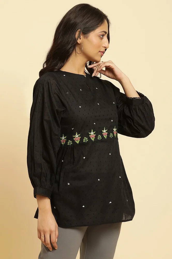 Edwina Embroidered Top in Sustainable Viscose Black