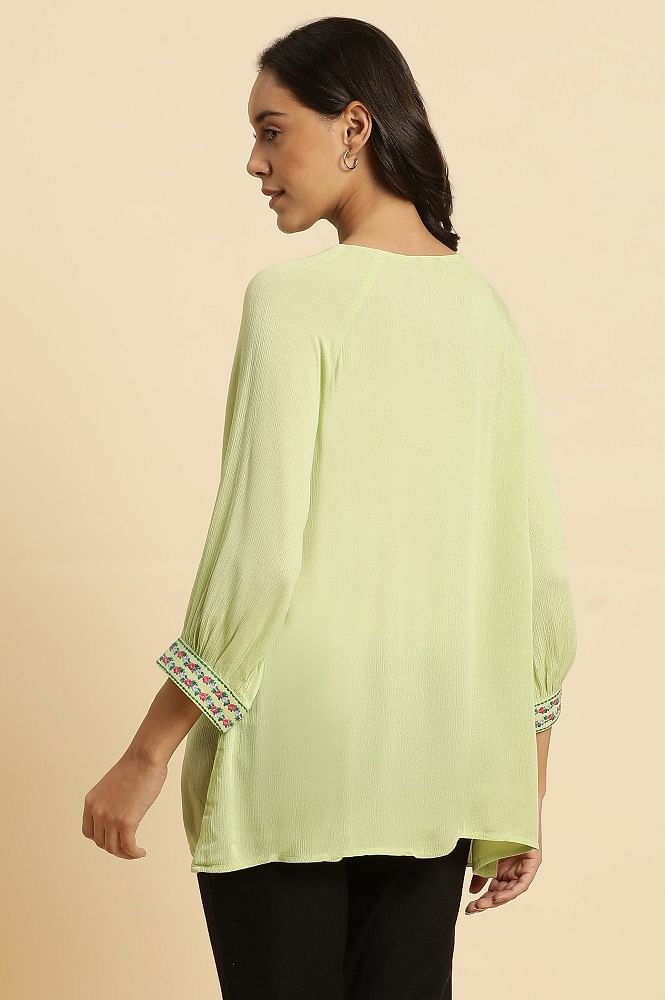 Sage Green Top With Embroidered Yoke