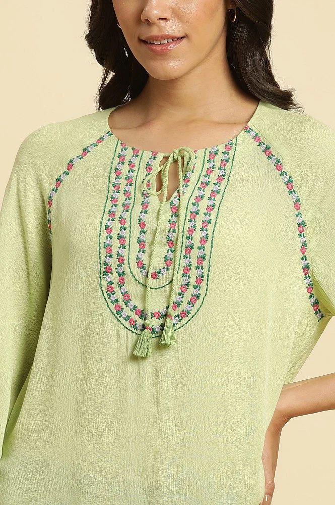 Buy Sage Green Top With Embroidered Yoke Online - Shop for W