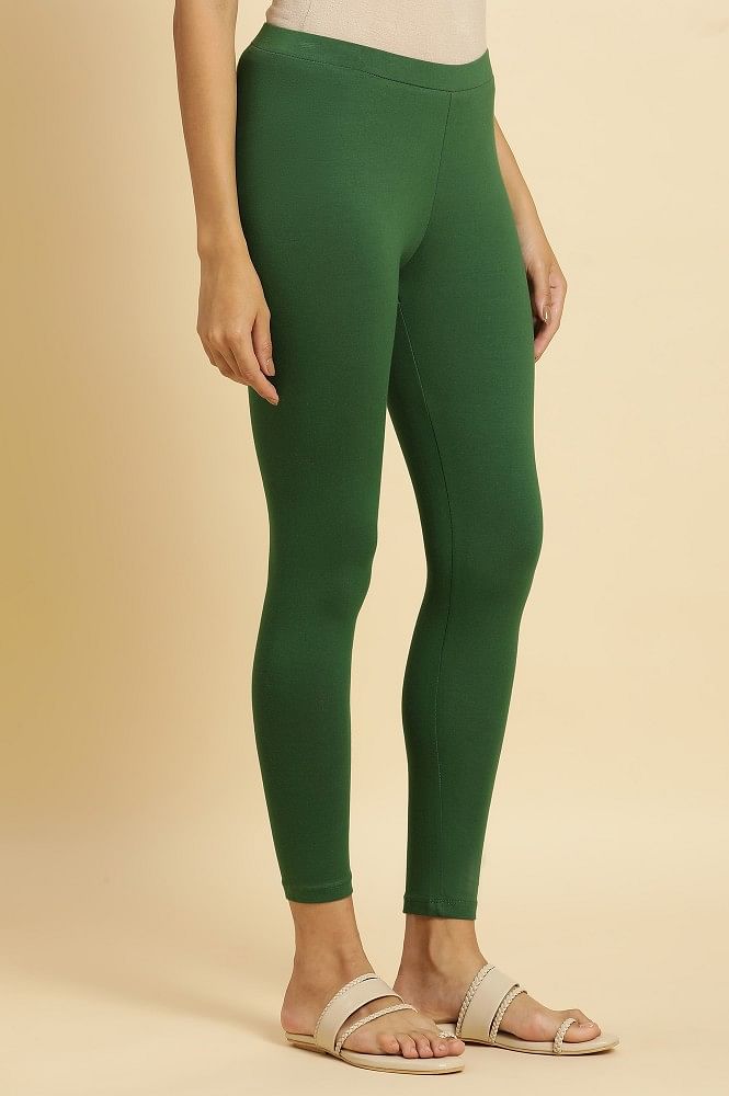 Ankle Fit Mixed Cotton with Spandex Stretchable Leggings Parrot Green
