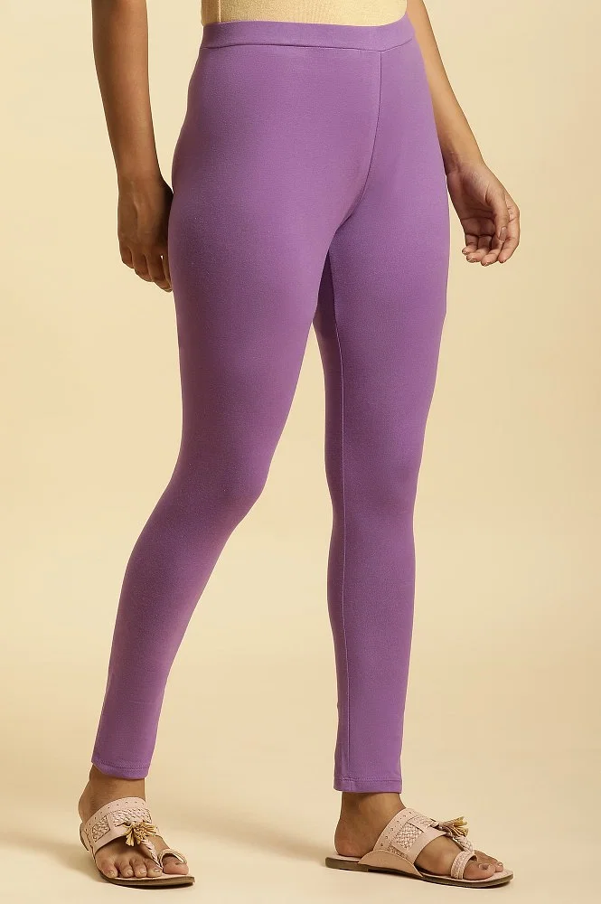 Purple Solid Knitted Women Tights