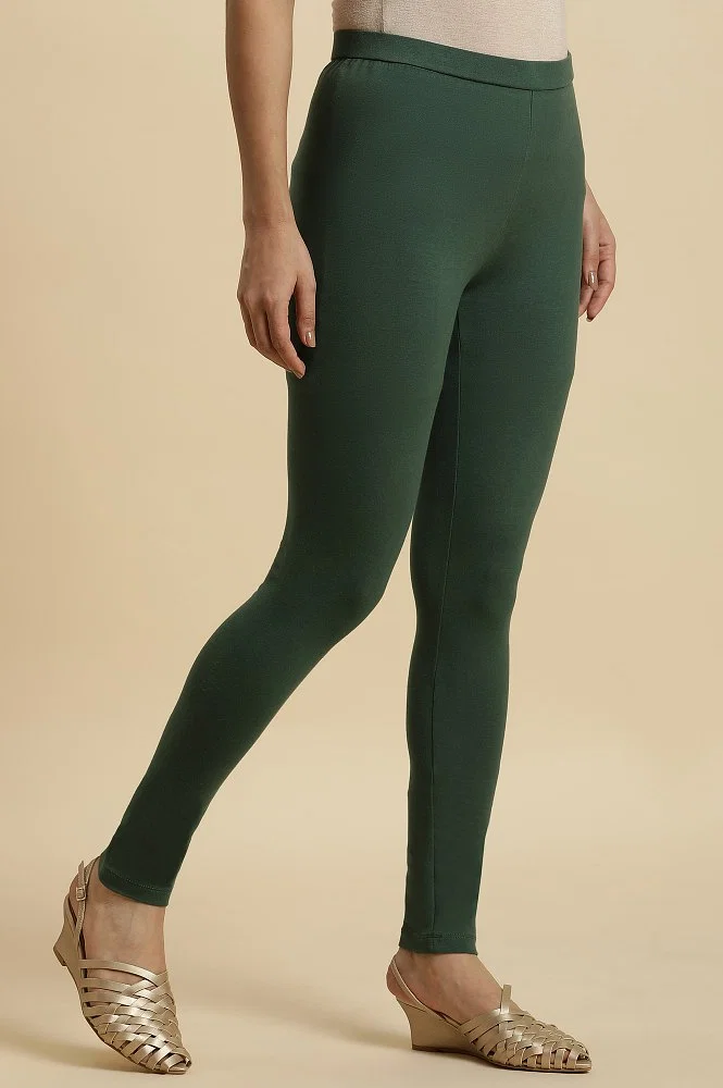 Buy Dark Green Cotton Jersey Lycra Tights Online - W for Woman