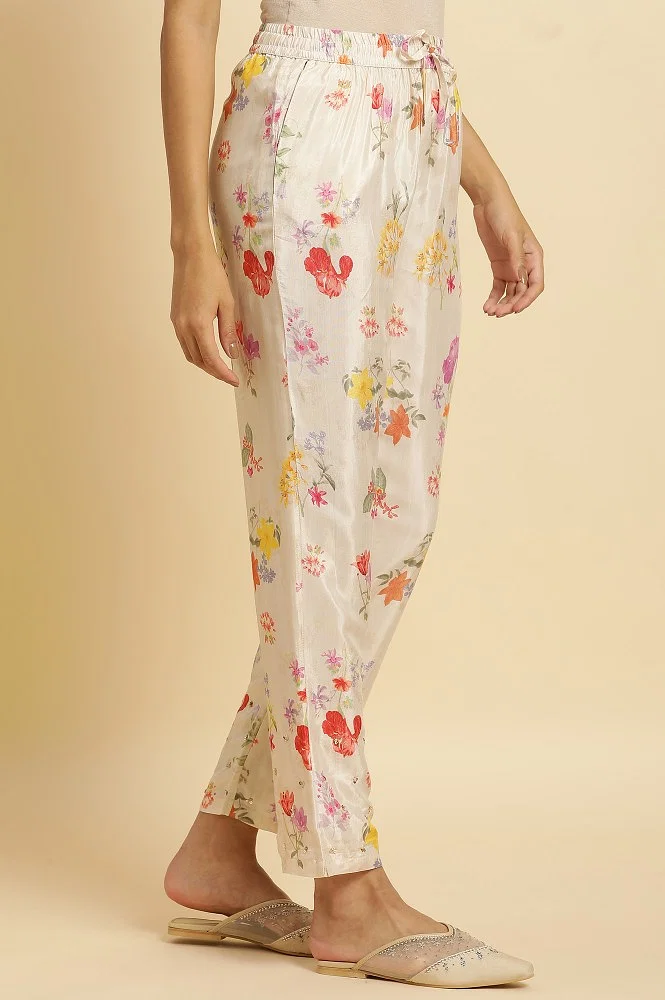 Buy Beige Floral Printed Pants Online - W for Woman