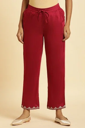 Buy Pink Slim Pants With Embroidered Hemline Online - W for Woman