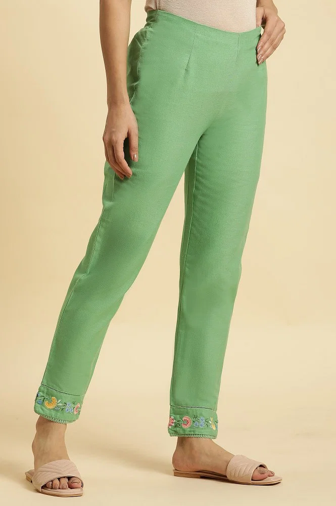 Green Embroidered Slim Pants
