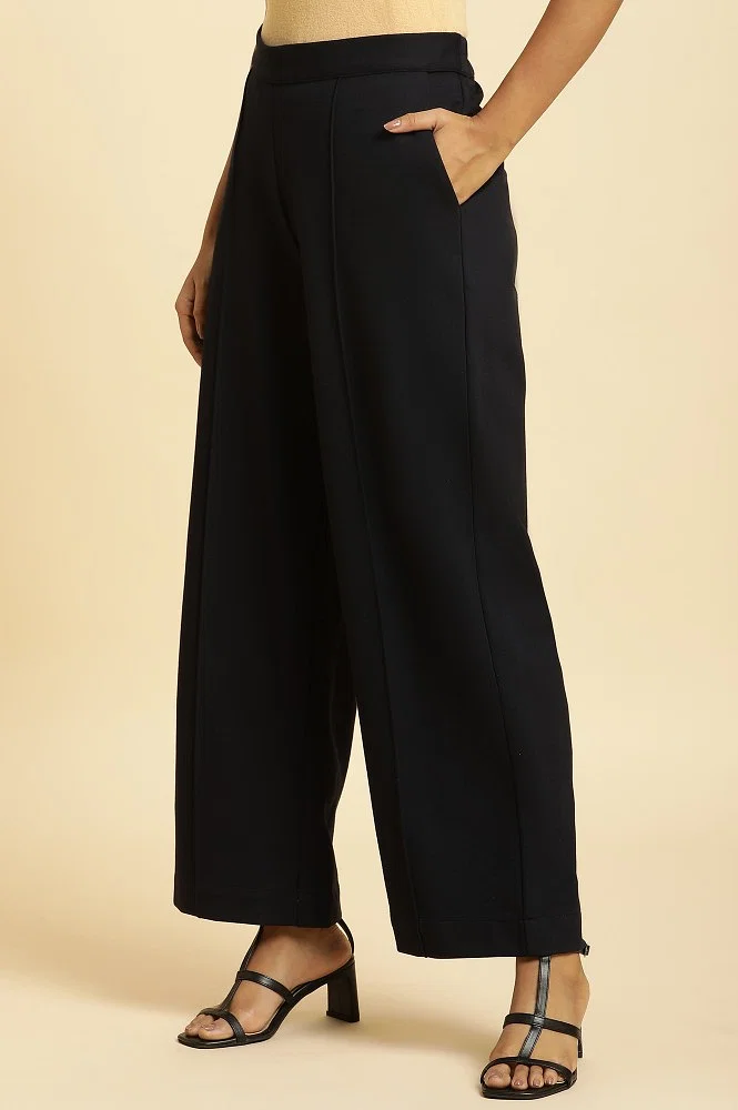 Buy Navy Blue Pin Tuck Trouser Pants Online - W for Woman