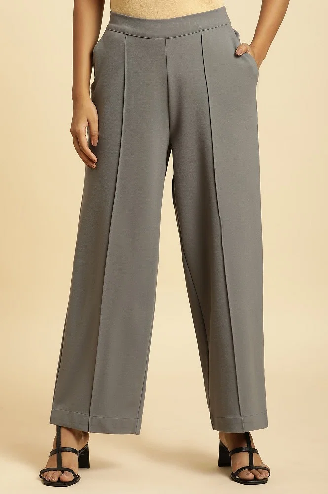 Grey Pin Tuck Trouser Pants