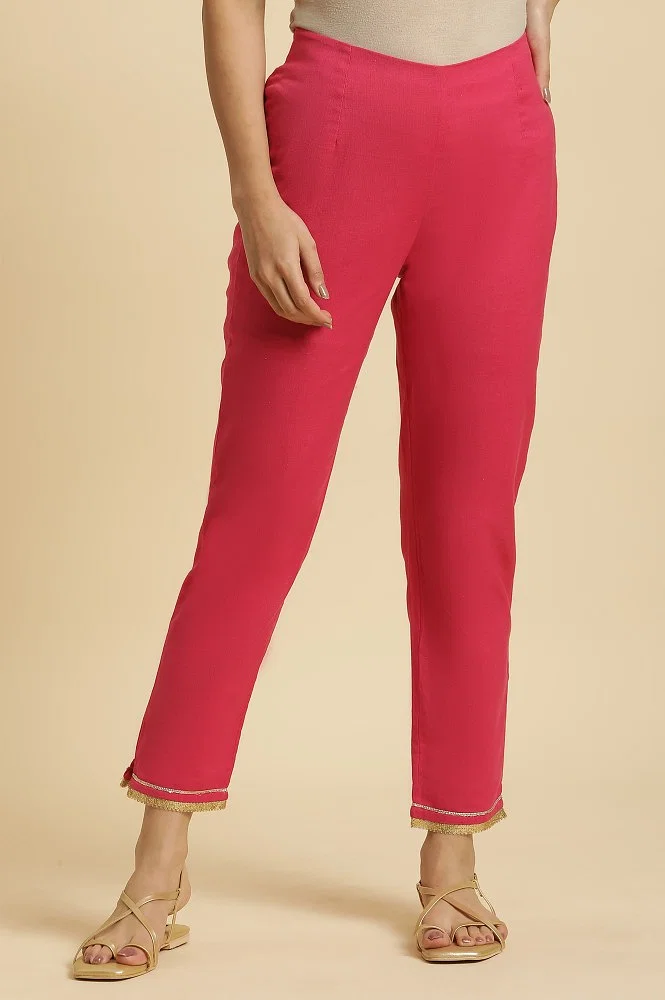 Buy Pink Solid Pants With Gota Trim At Hem Online - W for Woman