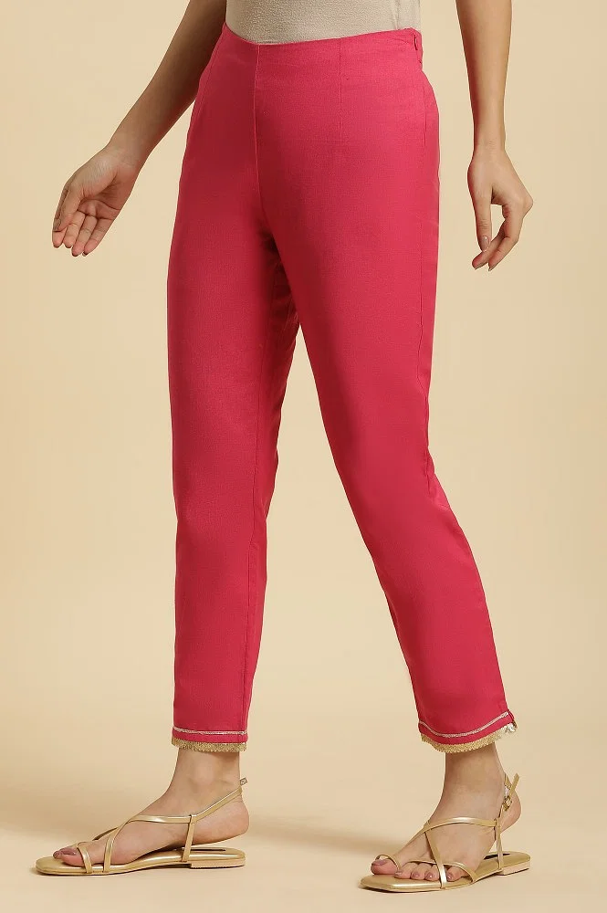 Buy Pink Solid Pants With Gota Trim At Hem Online - W for Woman