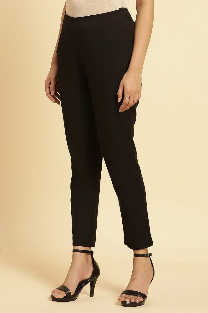 Buy Black Solid Basic Slim Pants Online - W for Woman