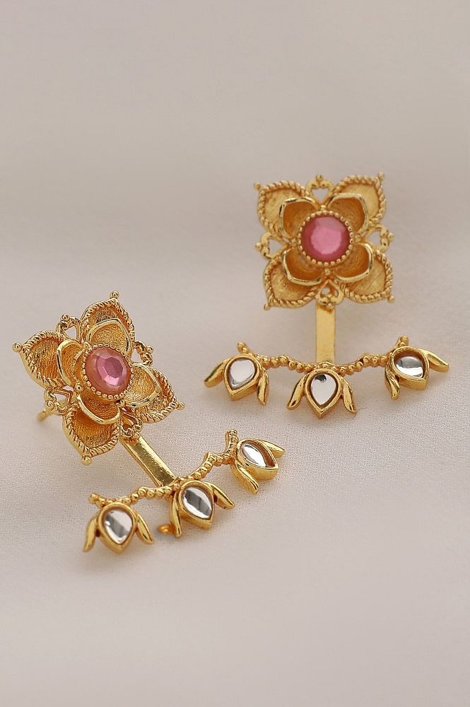 Gold Stone Earrings - Traditional Wear Diamond Earrings Pearlkraft
