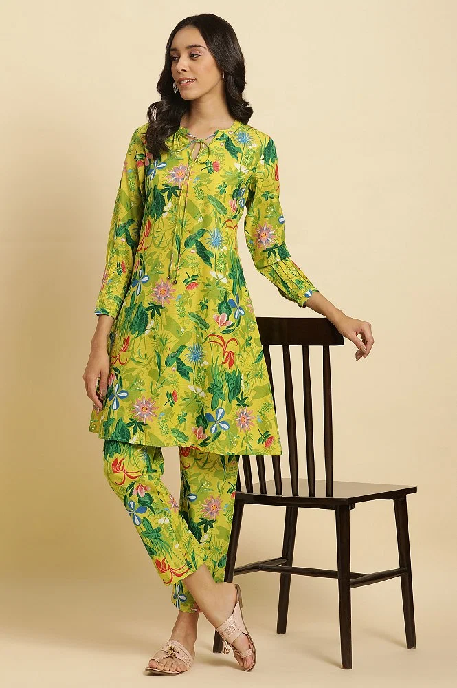 Buy Green Floral Printed A-line Kurta & Pants Co-ord Set Online - W for  Woman