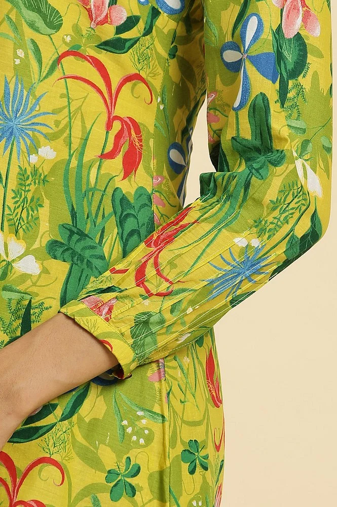 Green Floral Printed A-Line Kurta & Pants Co-Ord Set