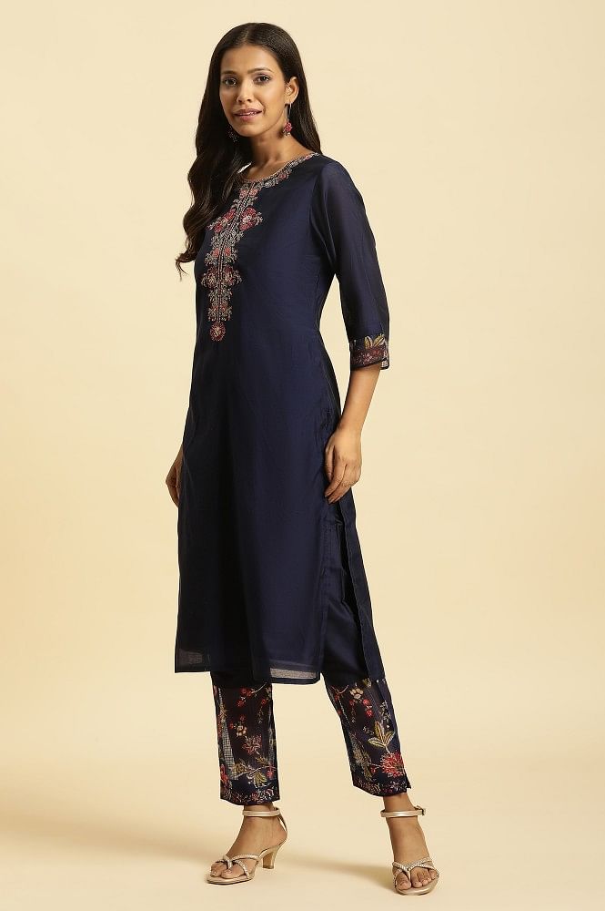Abstract & Floral Printed Kurta with Inner & Pants - Light Blue – FASHOR