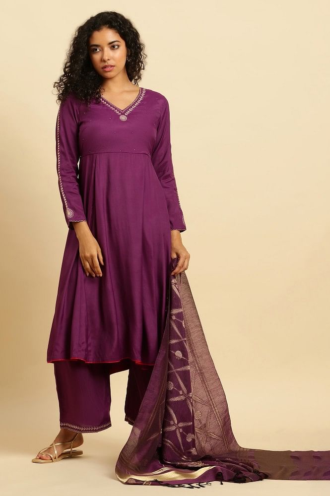 Lilac Purple Bandhani Dupatta Chinnon Anarkali Suit – Label Madhuri Thakkar