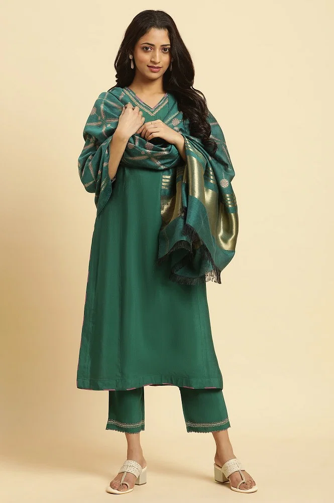 TOPLOT Women's Cotton Blend Printed Kurti with Pant (Kurti-Pant-5060-Green-S)  : : Fashion