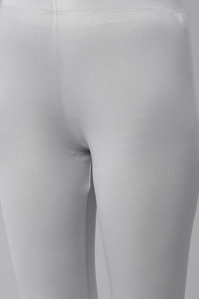 Buy online Solid Silver Shimmer Polyester Leggings from Capris