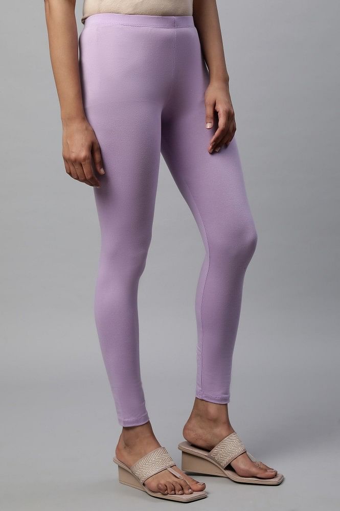 De Moza Ladies Ankle Length Leggings Solid Cotton Light Purple