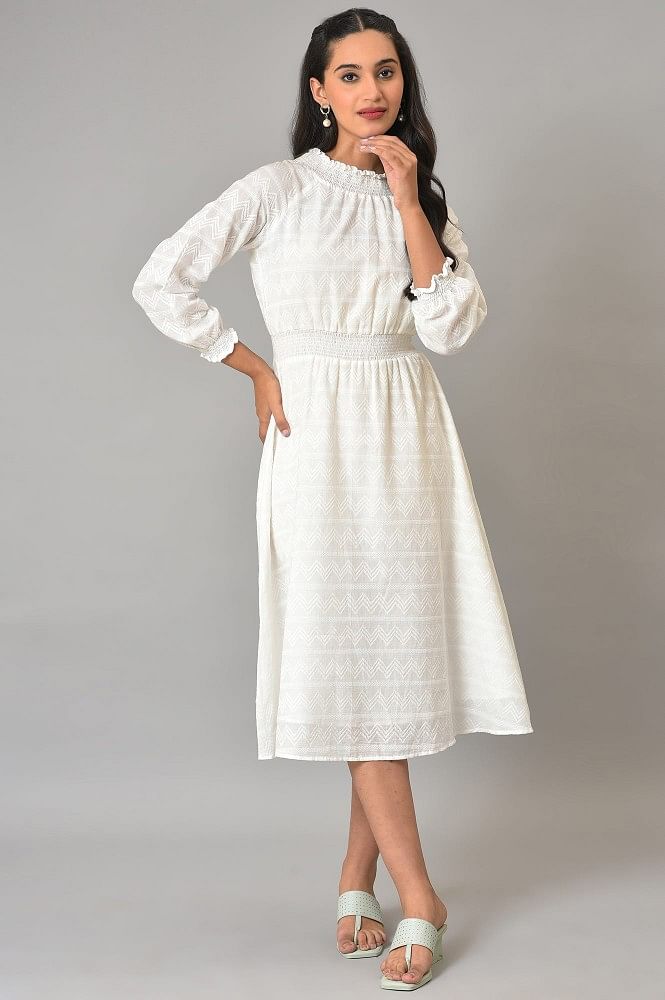 Shae by SASSAFRAS Green & White Ethnic Motifs Ethnic A-Line Midi Dress -  Absolutely Desi
