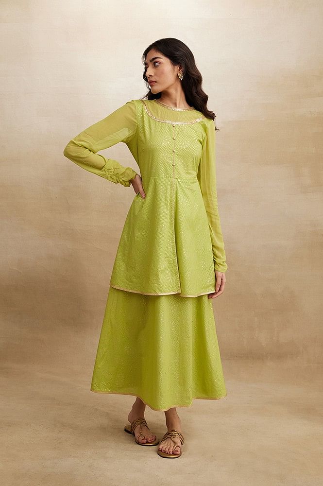 Anarkali Kurti Dress Green and Golden Printed Anarkali Kurta for Women Maxi Dress  Dresses for Women Indian Ethnic Wear - Etsy