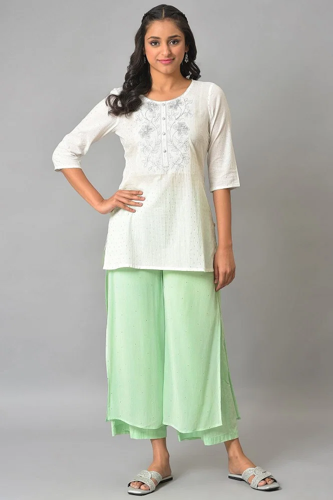 Kalyani Brand White Full Dress With Front White Embroidery Kurtis