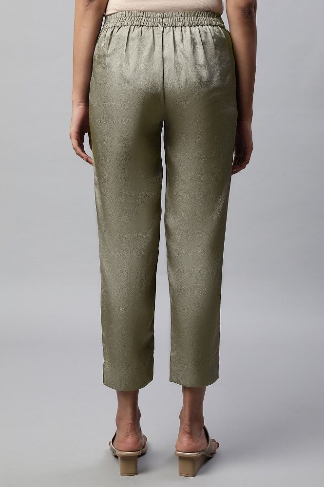 Green Cotton Ankle Fit Trouser Pant