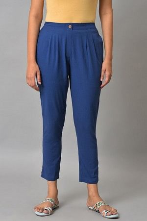 Midnight Blue Corduroy Trousers -Stancliffe Flat-Front in 8-Wale Cotton by  Fort Belvedere