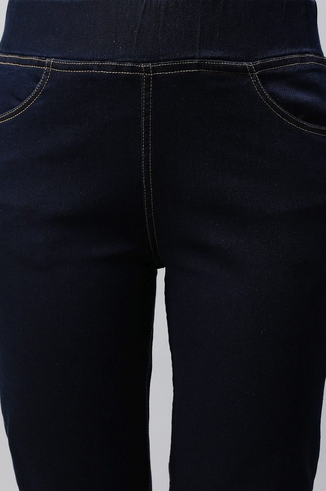 1To Finity Assorted print Blue Skinny Printed Denim Jegging Leggings Pants  For Girls pack of 1 Elasticated Ankle Length Jeggings